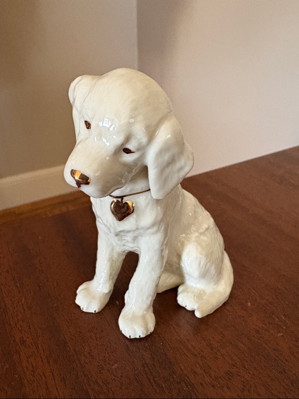 Lenox White Porcelain Labrador Dog Figurine with Gold Nose and Heart Tag